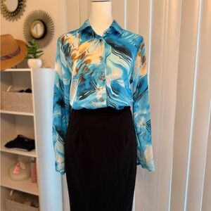 SHEIN Blue and Orange Midi Pencil Skirt for Work